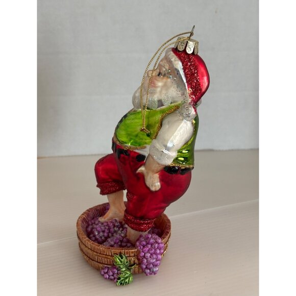 Santa Claus Blown Glass Ornament With Grapes & Basket Design - Picture 4 of 5